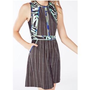 BCBGMAXAZRIA Cristalle Dress Palm Print Black Green White Blue 2